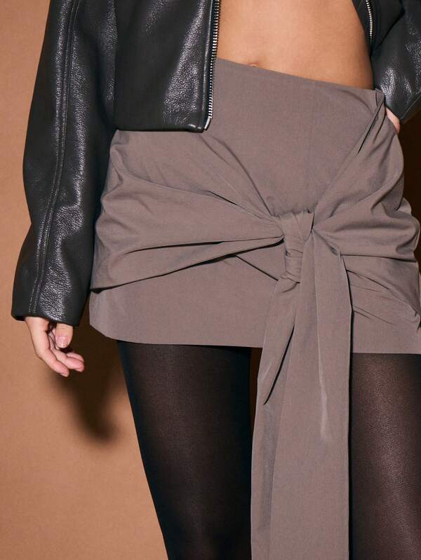 KIZN Tie Front Mini Skirt High Waisted Wrap Style Micro Length Club Party Outfit