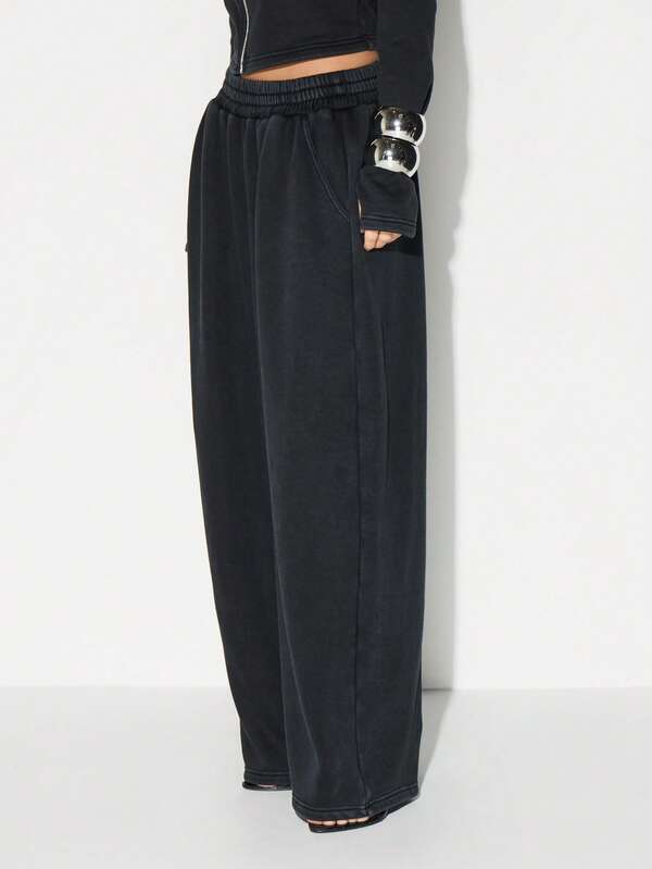 KIZN Washed Oversized Jogger Sweatpants With Elastic Waistband Wide Leg Casual Loungewear