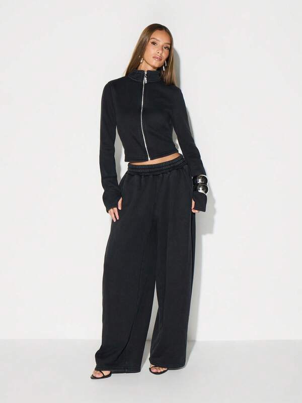 KIZN Washed Oversized Jogger Sweatpants With Elastic Waistband Wide Leg Casual Loungewear