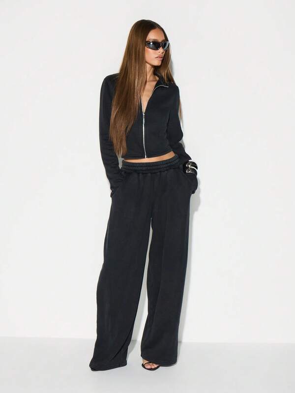 KIZN Washed Oversized Jogger Sweatpants With Elastic Waistband Wide Leg Casual Loungewear