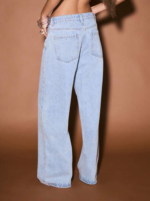 KIZN Wide Leg Boyfriend Jeans High Rise Light Wash Straight Palazzo Casual Streetwear Denim Pants