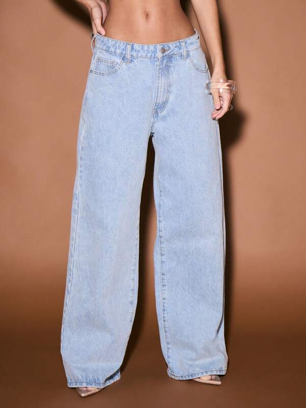 KIZN Wide Leg Boyfriend Jeans High Rise Light Wash Straight Palazzo Casual Streetwear Denim Pants