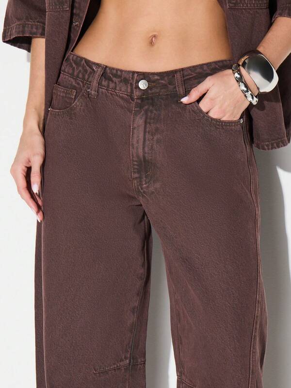 KIZN Wide Leg High Rise Vintage Wash Denim Jeans For Women - Relaxed Fit Casual Pants With Classic Five Pocket Design