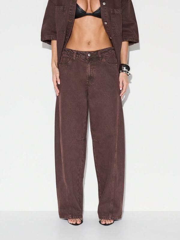 KIZN Wide Leg High Rise Vintage Wash Denim Jeans For Women - Relaxed Fit Casual Pants With Classic Five Pocket Design