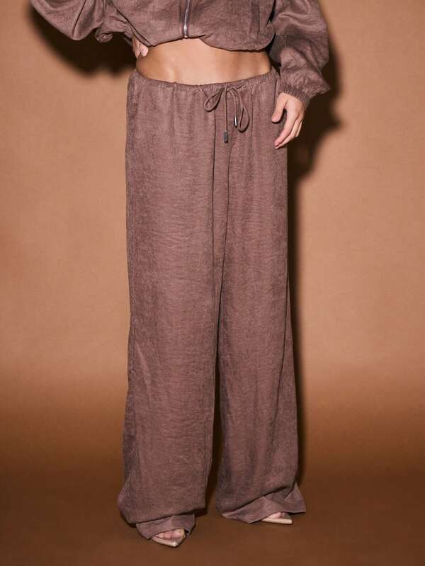 KIZN Wide Leg High Waist Drawstring Palazzo Pants Casual Loose Fit Trousers Fall Winter Lounge Comfort