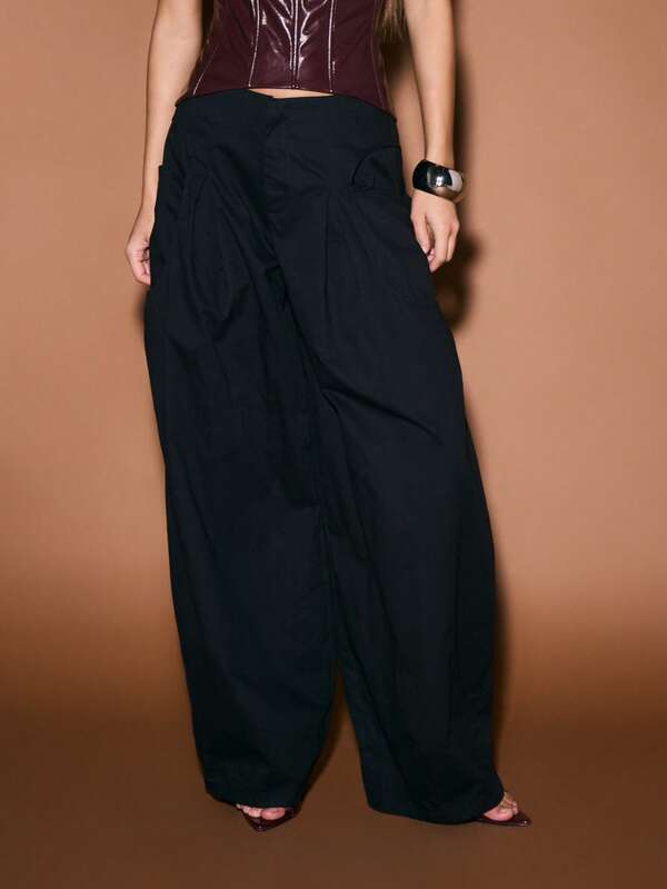 KIZN Wide Leg Palazzo Pants High Waisted Draped Trousers Formal Evening Wear Flowy Pants
