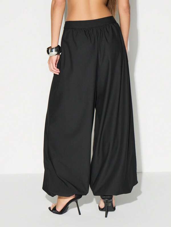 KIZN Wrap Front Wide Leg Palazzo Pants For Women High Waisted Flowy Casual Balloon Trousers Summer Vacation Beachwear