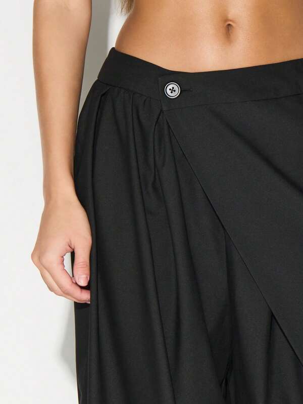 KIZN Wrap Front Wide Leg Palazzo Pants For Women High Waisted Flowy Casual Balloon Trousers Summer Vacation Beachwear