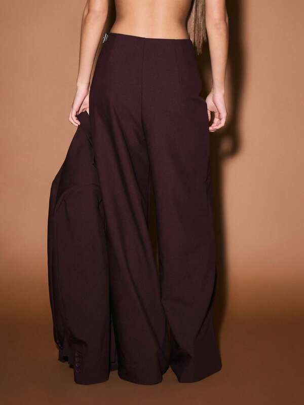 KIZN Wrap Style Wide Leg Palazzo Pants High Waisted Formal Trousers Office Professional Work Wear