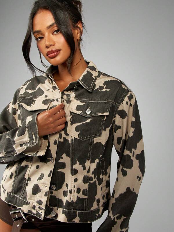MISSGUIDED Acid Wash Denim Trucker Jacket With Button Front Closure