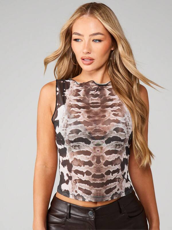 MISSGUIDED Animal Print Mesh Crop Tank Top
