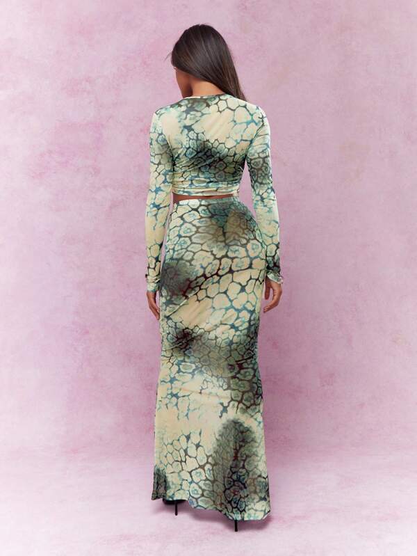 MISSGUIDED Animal Print Ruched Crop Top And Maxi Skirt Co-Ord Set