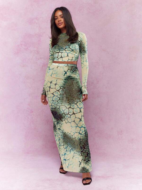MISSGUIDED Animal Print Ruched Crop Top And Maxi Skirt Co-Ord Set