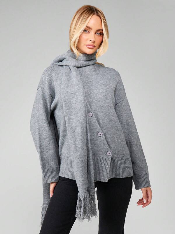 MISSGUIDED Asymmetric Button Cardigan With Scarf Detail