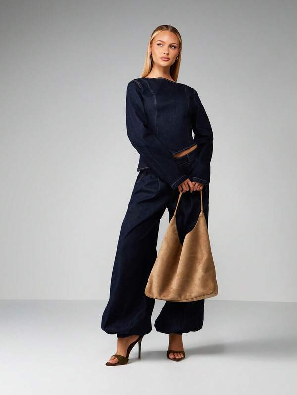 MISSGUIDED Asymmetric Cropped Denim Top With Back Zipper