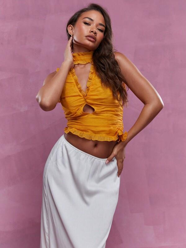 MISSGUIDED Asymmetric Cut Out Ruched Tank Top With Neck Scrunchie