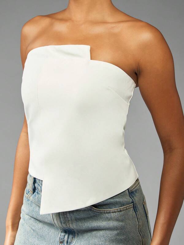 MISSGUIDED Asymmetric Hem Structured Bandeau Top With Fitted Design
