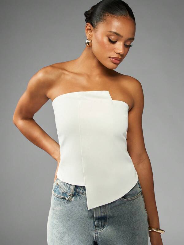 MISSGUIDED Asymmetric Hem Structured Bandeau Top With Fitted Design