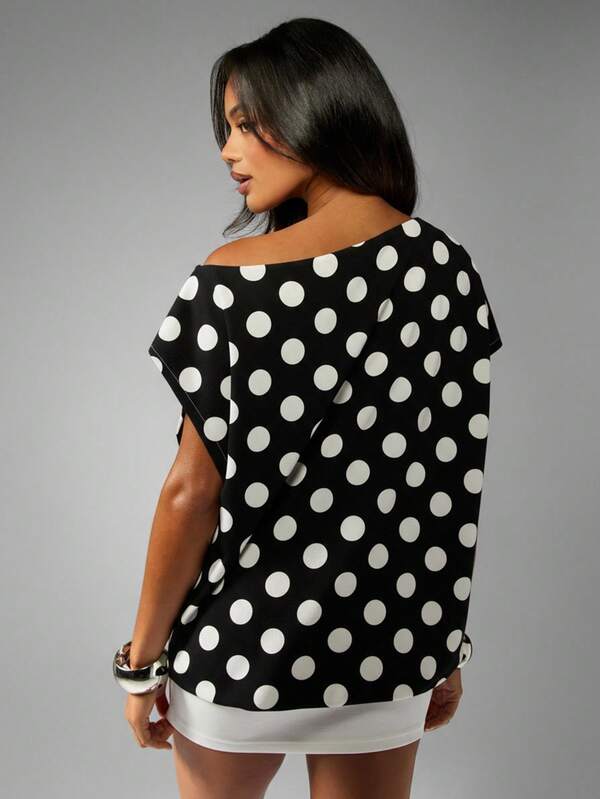 MISSGUIDED Asymmetric Mini Dress With Dolman Sleeves And Polka Dots