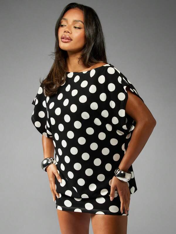 MISSGUIDED Asymmetric Mini Dress With Dolman Sleeves And Polka Dots