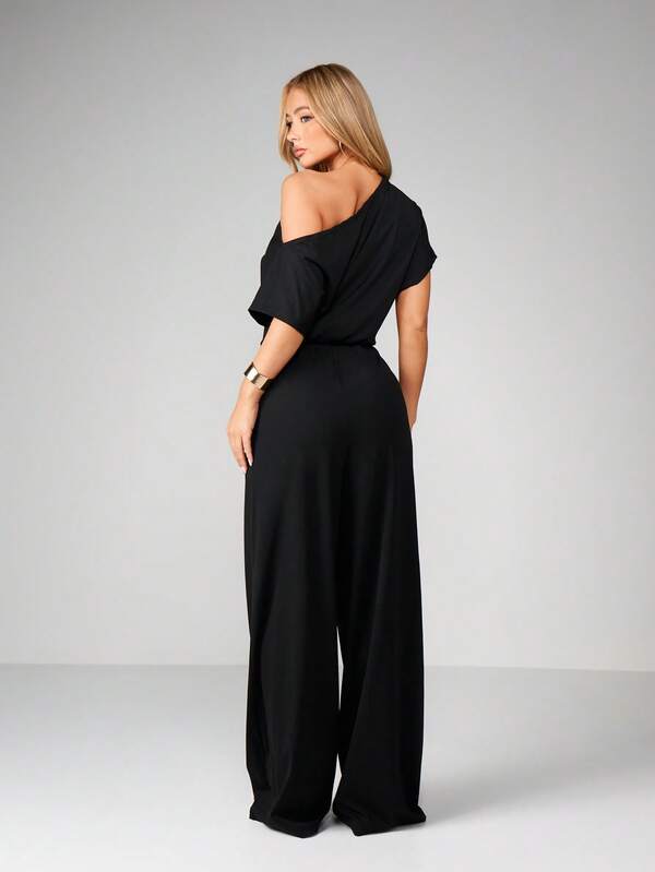 MISSGUIDED Asymmetric Off Shoulder Wide Leg Jumpsuit