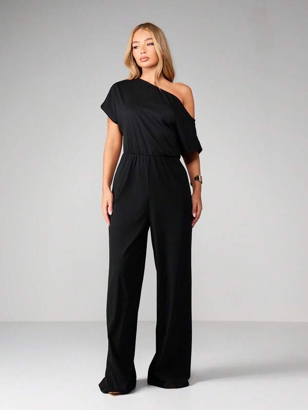 MISSGUIDED Asymmetric Off Shoulder Wide Leg Jumpsuit