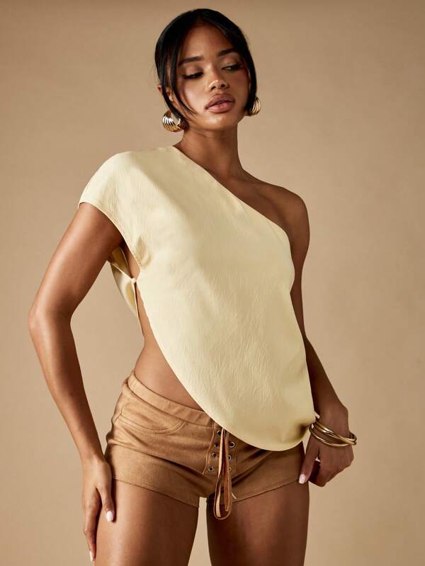 MISSGUIDED Asymmetric One Shoulder Crop Top With Side Drape