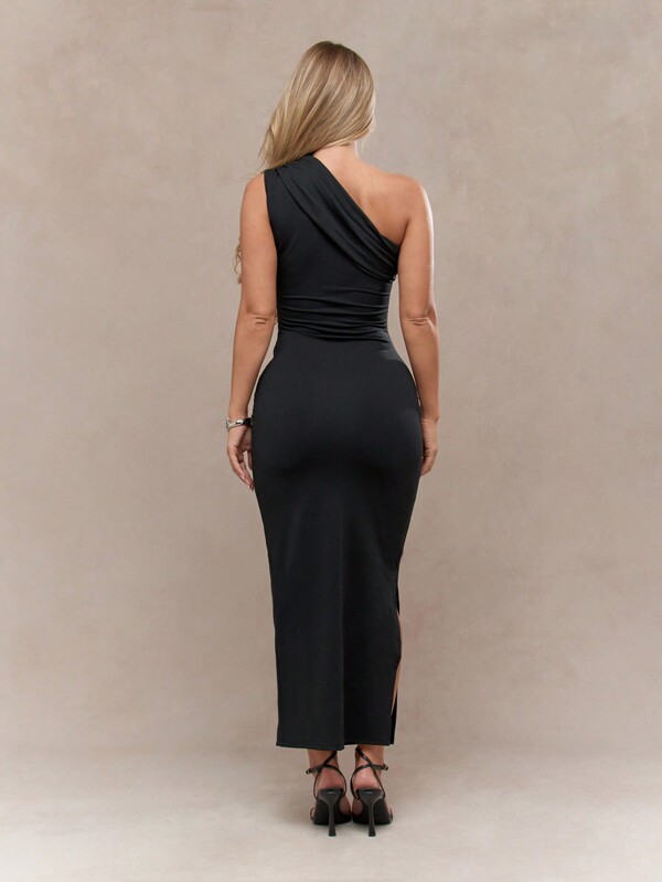 MISSGUIDED Asymmetric One Shoulder Side Slit Sleeveless Bodycon Maxi Dress
