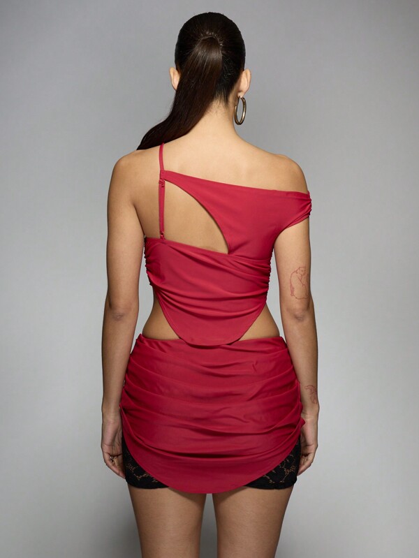 MISSGUIDED Asymmetric Ruched Crop Top With Mini Skirt Set