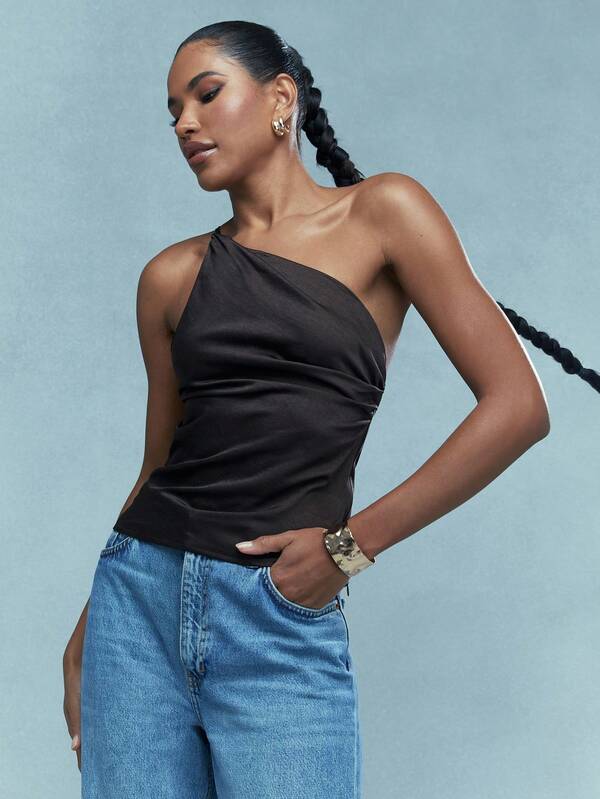 MISSGUIDED Asymmetric Satin One Shoulder Backless Top