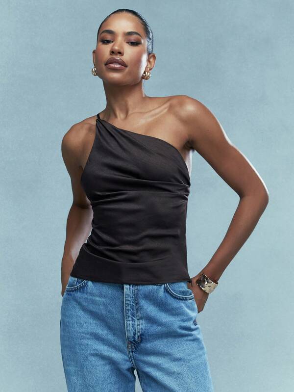 MISSGUIDED Asymmetric Satin One Shoulder Backless Top