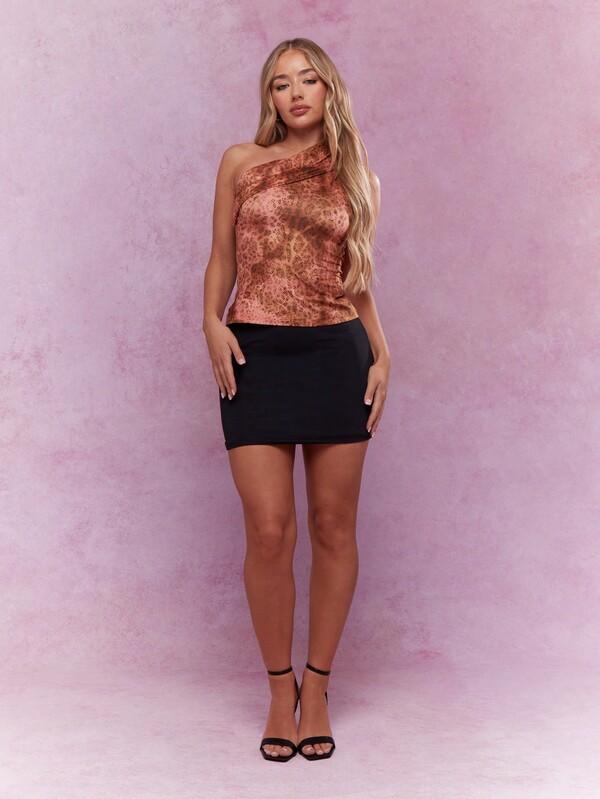 MISSGUIDED Asymmetric Snake Print One Ruched Shoulder Sleeveless Top