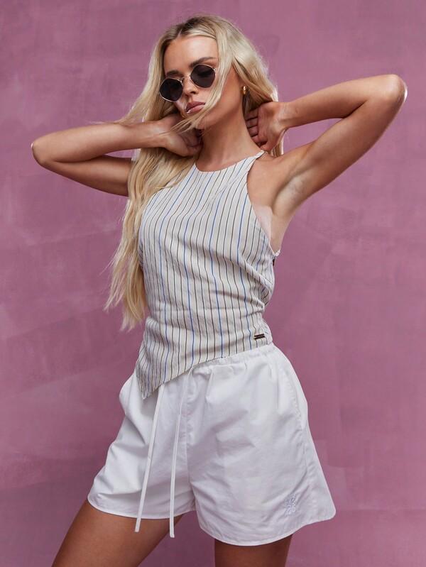 MISSGUIDED Asymmetric Stripe Multi Strap Halter Neck Backless Top