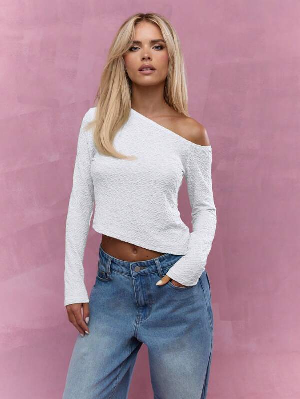 MISSGUIDED Asymmetric Textured Long Sleeves Top