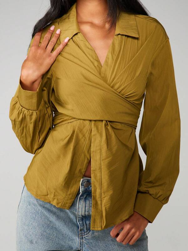 MISSGUIDED Asymmetric Wrap Blouse With Tie Detail