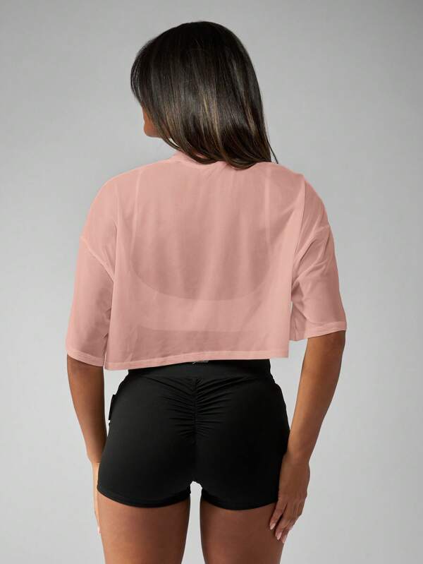 MISSGUIDED Athleisure Mesh Crop High Neck Half Sleeve T-Shirt