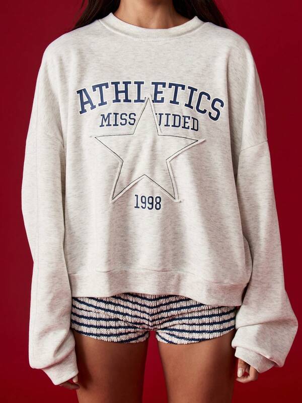 MISSGUIDED Athletics Star Print Crew Neck Sweatshirt