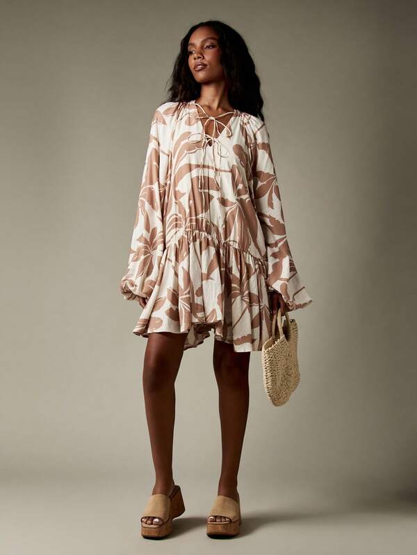 MISSGUIDED Balloon Sleeve Floral Print Mini Dress