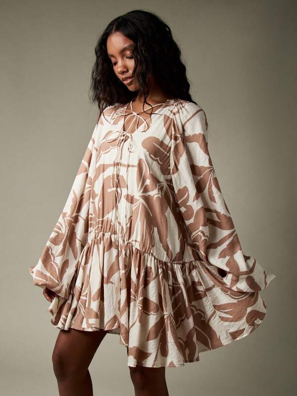 MISSGUIDED Balloon Sleeve Floral Print Mini Dress