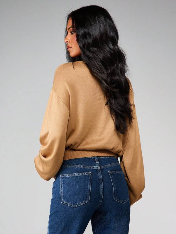 MISSGUIDED Balloon Sleeve Knit Crew Neck Top