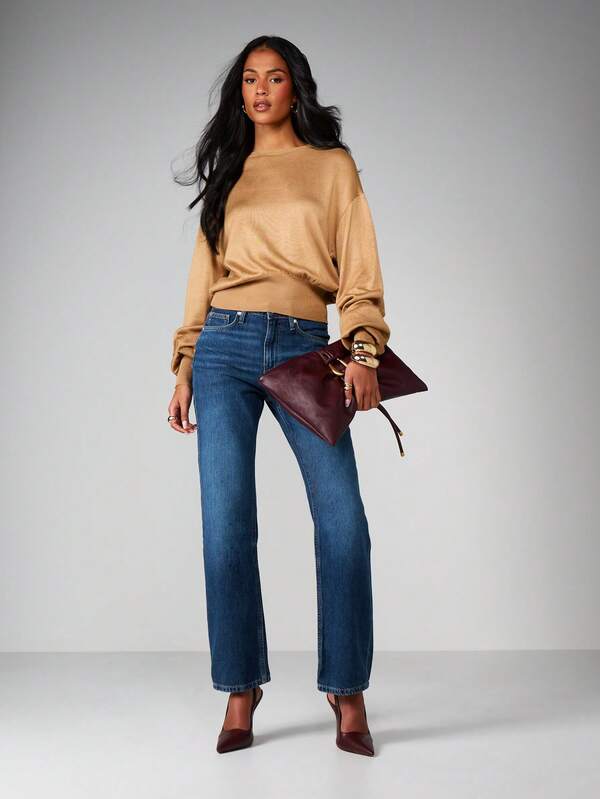 MISSGUIDED Balloon Sleeve Knit Crew Neck Top