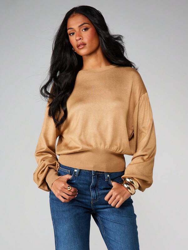 MISSGUIDED Balloon Sleeve Knit Crew Neck Top
