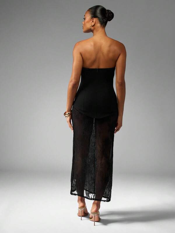 MISSGUIDED Bandeau Corset Maxi Dress With Lace Overlay