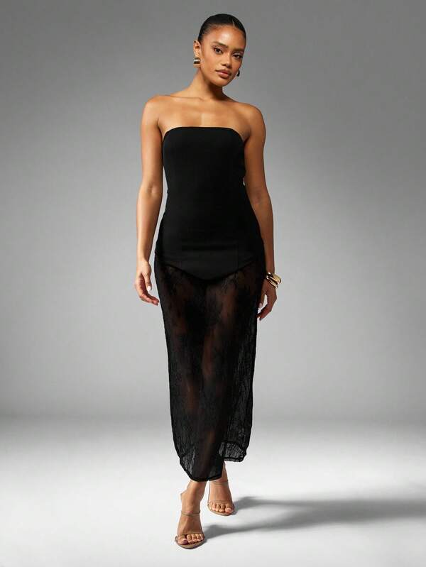 MISSGUIDED Bandeau Corset Maxi Dress With Lace Overlay