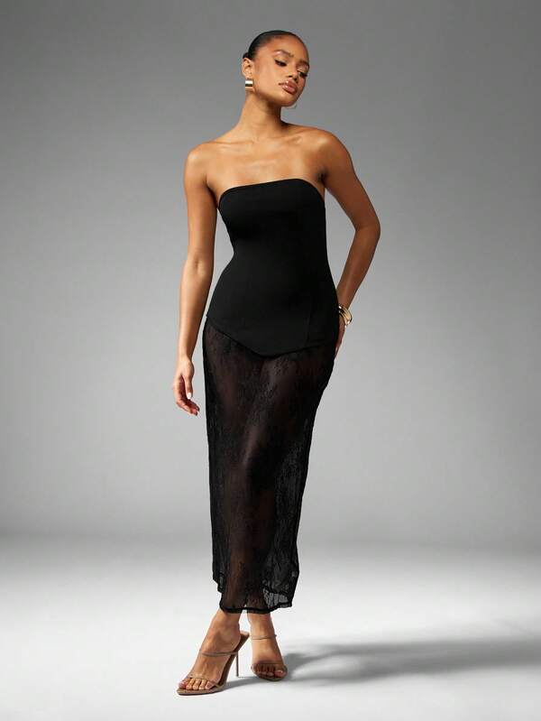 MISSGUIDED Bandeau Corset Maxi Dress With Lace Overlay