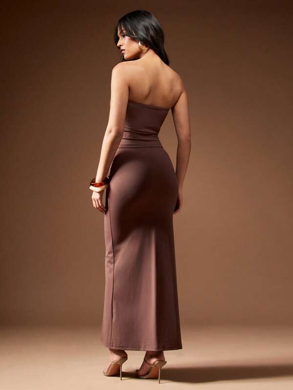 MISSGUIDED Bandeau Crop Top And Fitted Maxi Skirt Outfit