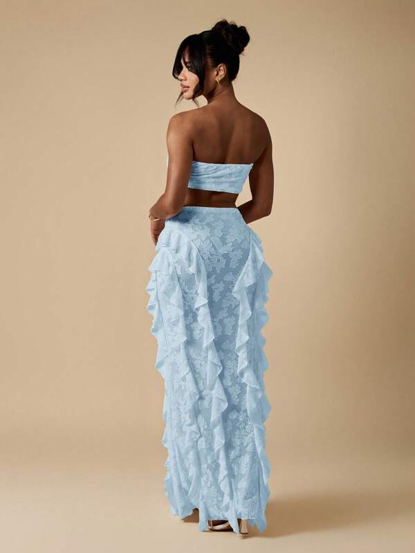 MISSGUIDED Bandeau Top And Ruffle Maxi Skirt Co Ord Set