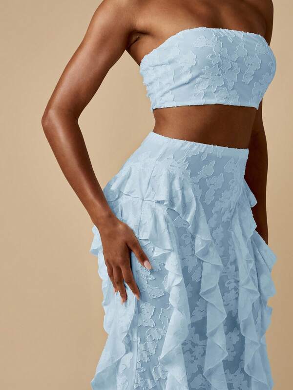 MISSGUIDED Bandeau Top And Ruffle Maxi Skirt Co Ord Set