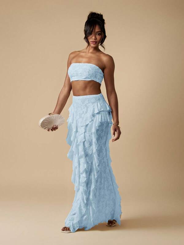 MISSGUIDED Bandeau Top And Ruffle Maxi Skirt Co Ord Set