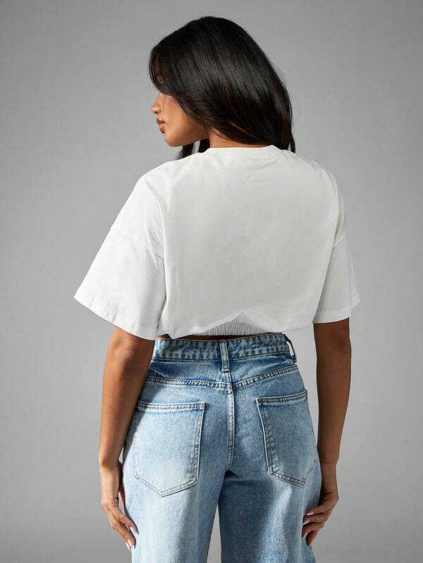 MISSGUIDED Basic Cotton Jersey Short Sleeve Elasticated Hem Crop T-Shirt